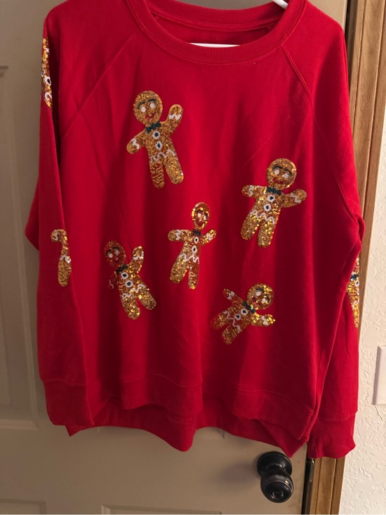 Philosophy Tops - Philosophy Red Sweatshirt with Gold Sequin Gingerbread Motif